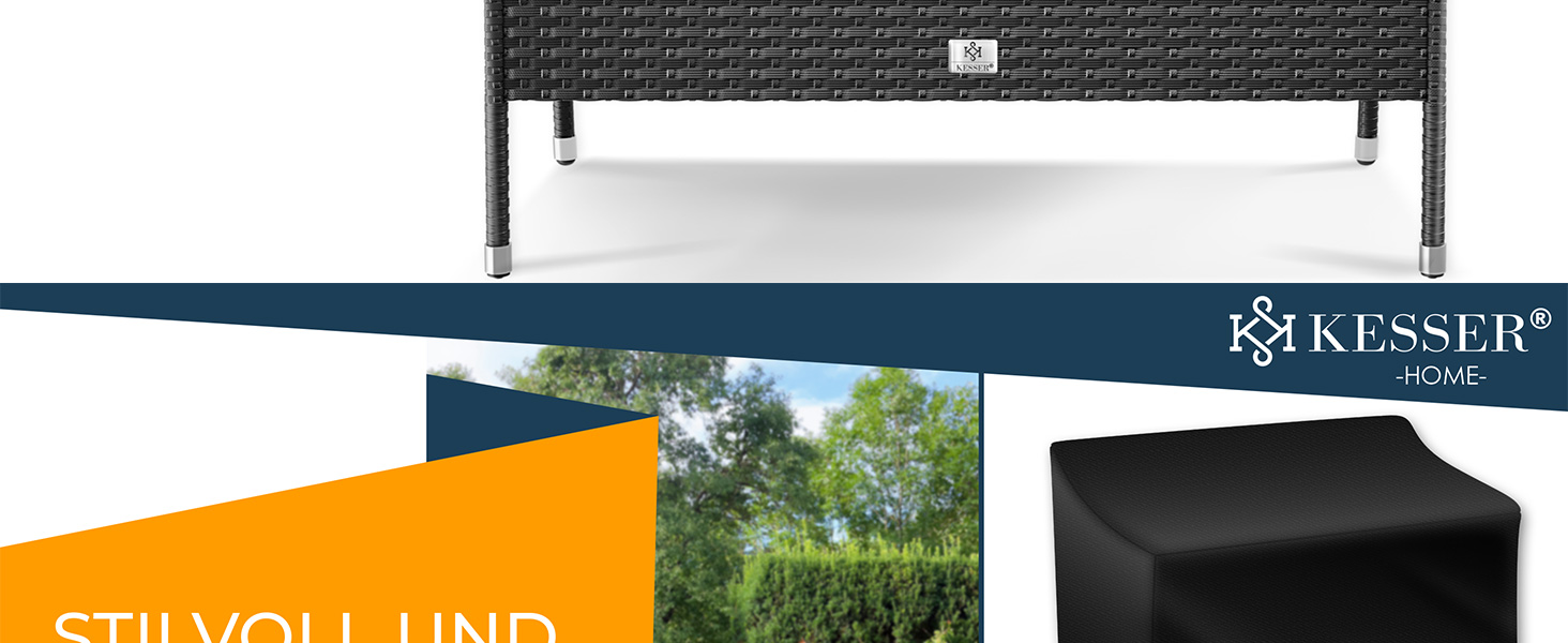 Gartenbank Polyrattan 2-Sitzer Grau Inkl. Schutzcover